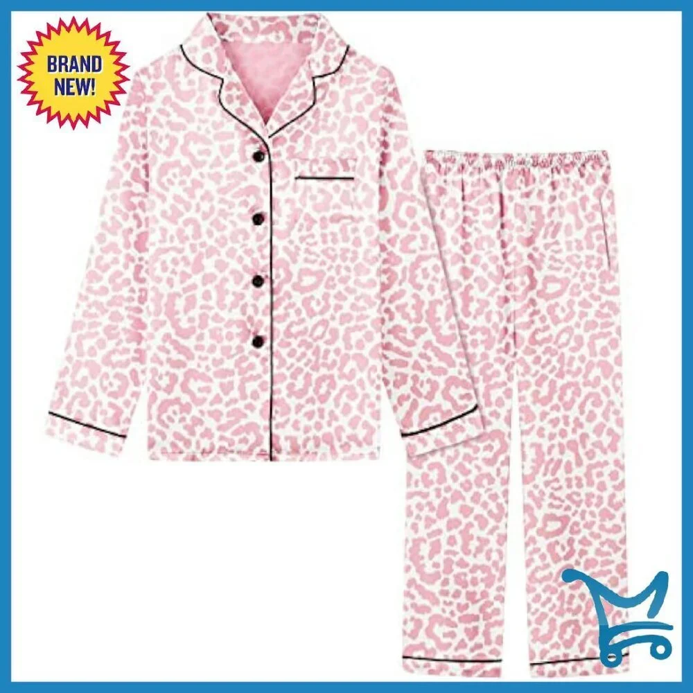 Satin Pajama Set, Button-Down Long Sleeve, Elastic Waist, Women's Sleepwear